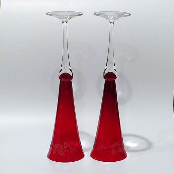 (2) Lenox 11" Holiday Gems Ruby Fluted Glasses - Picture 8 of 13